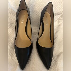 Black leather pointed toe Ralph Lauren heels